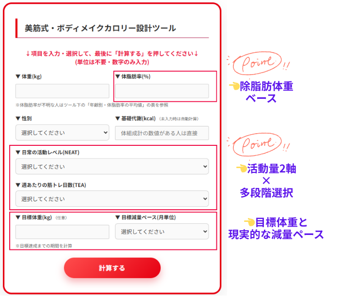 美筋式ダイエットカロリー設計ツール